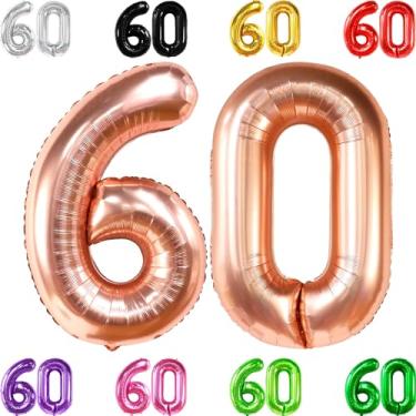 Imagem de Gigante, ouro rosa 60 números de balões - 40 polegadas | ouro rosa 60 balões para decorações de aniversário de 60 anos para mulheres ouro rosa | balões de aniversário em ouro rosa 60 | balões número 60 para aniversário, aniversário