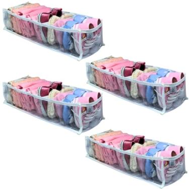 Imagem de 4 Colmeia Organizadora Gaveta Para Roupa de Bebê, Cueca Box, Biquini, Shorts Blusinha de Academia, P2 40x15x10 Plástico Grosso Acabamento Reforçado Tecido Poliéster Organizador de Gavetas
