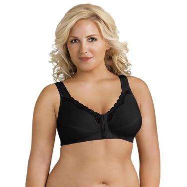 Imagem de Exquisite Form 5100531 Sutiã feminino de algodão totalmente sem fio com suporte para costas e postura com fecho frontal e renda, Preto, 36B