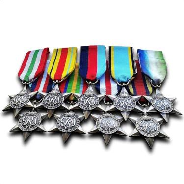 Imagem de FREECROWS Medalhas militares 9X Conjunto completo de grupo britânico 1939-45 estrelas, Air Crew Estrela da Europa, Estrela da França e Alemanha, Estrela da África, Estrela do Ártico, Estrela do