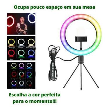 Imagem de Ring Light kit Youtuber 8 pol + Tripé Suporte Câmera Rgb cores - ZEM