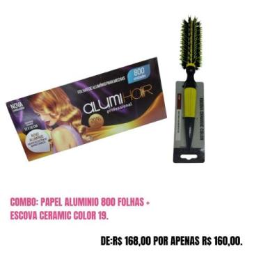 Imagem de Papel alumínio 800 unidades + escova ceramic color 19mm. - ALUMIHAIR, 