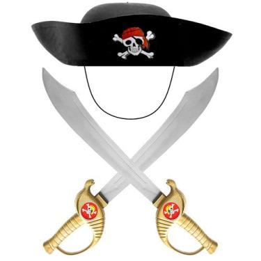 Imagem de Kit Pirata de Brinquedo Infantil com Duas Espadas e Chapéu - Toy Maste