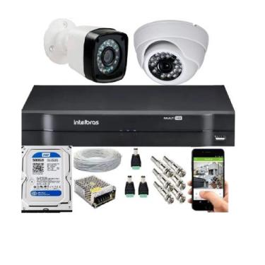 Imagem de Kit Cftv 2 Câmeras Segurança Bullet/Dome Ir Dvr Mhdx Intelbras C/Hd