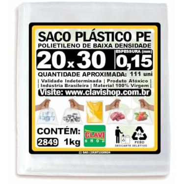 Imagem de Saco Plástico Transparente 20x30 cm (0,15mm espessura), Polietileno PE, Pacote 1kg, Conservar e Congelar Alimentos, Embalagem Multiuso, Saquinho Resistente e Forte, Selável a Calor, Virgem