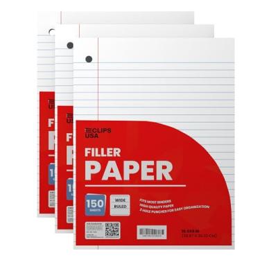 Imagem de VEEBOOST Papel de caderno, papel pautado largo, papel reforçado de 26,7 x 20,3 cm, 65 gsm, 300 folhas, 100 por pacote (pacote com 3)