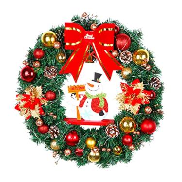 Imagem de Belas Guirlanda de Natal Clássica para Porta da Frente Folhas de Pinheiro de Outono Artificial Guirlanda redonda com bolas de Natal para decoração de casa diverso