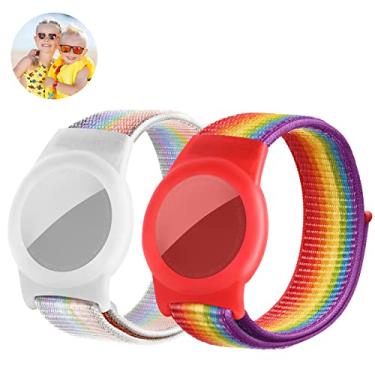 Imagem de Pulseira para Apple AirTag, 2 peças, pulseira de nylon para crianças compatíveis com Apple Air, rastreadores GPS antiperda, capa elástica de relógio para crianças, meninas, meninos e idosos