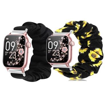 Imagem de Lamshaw Pulseira feminina para relógio inteligente AKUMAKA, tecido elástico elástico de 22 mm, pulseiras de substituição fofas compatíveis com relógio inteligente AKUMAKA G39, T90, 209DK (compatível