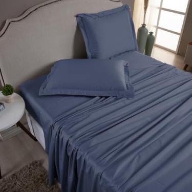 Imagem de Jogo de Cama 1000 Fios Algodão Egípcio Toque Gelado, Solteiro/Casal/Queen/King, Fronhas com Aba (Azul-petróleo, King 4 Peças)