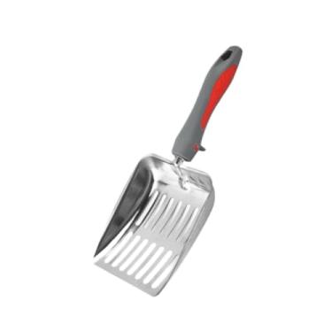 Imagem de Gralara Cat Sifter Sifter Solas de aço Inoxidável Caixas de Areia de Meta de Areia ER Kitten Waste Lifter para Animais de Estimação Puppy, Cinza Vermelho