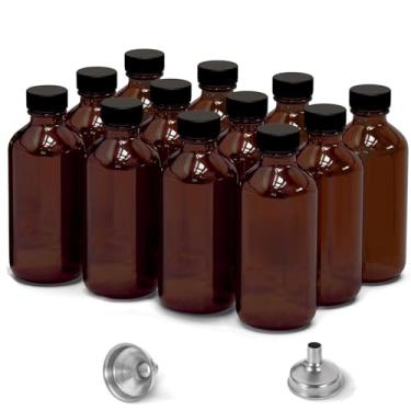Imagem de Pacote com 12 frascos de vidro âmbar de 59 ml para extrato de baunilha, frascos de vidro marrom redondos à prova de vazamentos Boston com tampas, funil de bônus - ideal para extratos caseiros, óleos