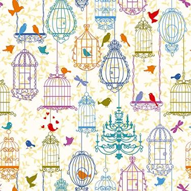 Imagem de Papel De Parede Gaiolas Pássaros Colorido Autocolante 3m