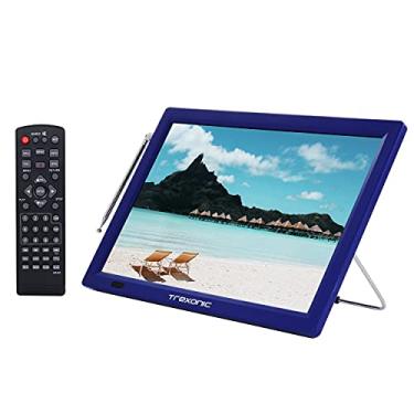 Imagem de Trexonic TV LED portátil recarregável de 14 polegadas com HDMI, SD/MMC, USB, VGA, entrada e saída AV e sintonizador digital integrado, azul