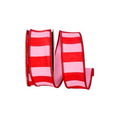 Imagem de Reliant Ribbon Fita com fio Dupioni Deluxe listrada Cabana, rosa/vermelho
