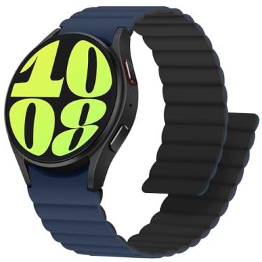 Imagem de Anlinser Pulseiras magnéticas compatíveis com Samsung Galaxy Watch 7/6/5/4/FE de 44 mm e 40 mm, Galaxy Watch 6 Classic de 47 mm e 43 mm/5 Pro de 45 mm, impermeável para mulheres e homens, azul