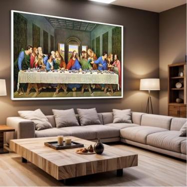 Imagem de Quadro Decorativo com Moldura Sala 130x90 Santa Ceia Religioso Luxo Grande Horizontal