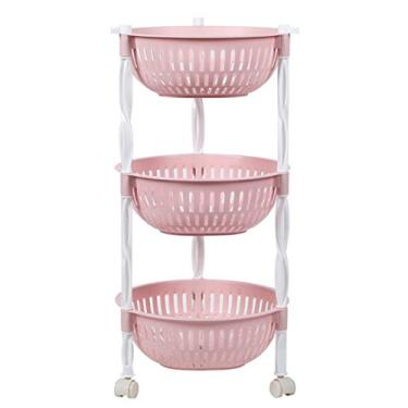 Imagem de Cesta de frutas e vegetais de 3 camadas com rodas rack de armazenamento de cozinha caixa de armazenamento de frutas removível cesta grande V (cor: A)