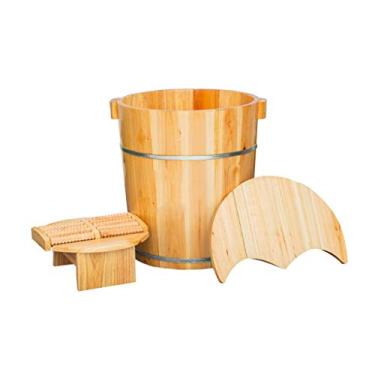 Imagem de FTOQWZXV Balde para banho de pés, acessórios de sauna, balde de água, banheiras de madeira feitas à mão, barril relaxante para os pés (B)