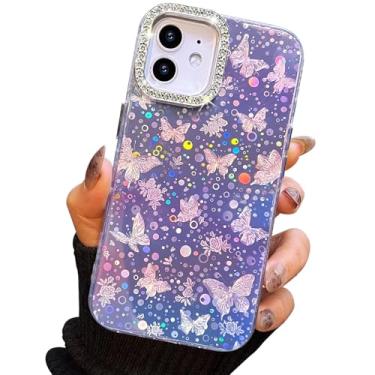 Imagem de I-MGAE-IN-AR Capa compacta para iPhone 11 com design de borboleta, moldura de proteção de lente de câmera de diamante 3D, capa protetora de TPU macia e macia à prova de choque para mulheres meninas