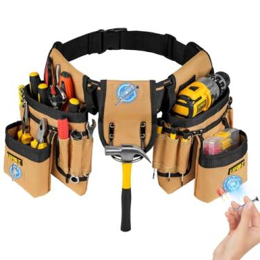 Imagem de Cinto utilitário acolchoado magnético de ferramentas, 27 bolsos, resistente, para homens, bolso removível e ajustável, para eletricista, carpinteiro, construção, avental de trabalho, preto/marrom