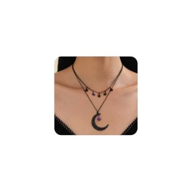 Imagem de GIGB PBDK Colar gótico com pingente de lua preta em camadas para mulheres, vintage, escuridão, ajustável, grande, gótico, celestial, colar gótico, bijuteria de festa, Large, Metal, Sem Pedra Preciosa
