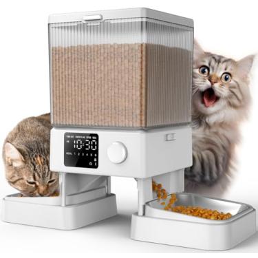 Imagem de Alimentador automático oneisall para 2 gatos, 20 xícaras/5 l, dispensador automático de comida para gatos pequenos em ambientes internos, temporizado, para alimentos secos (branco)