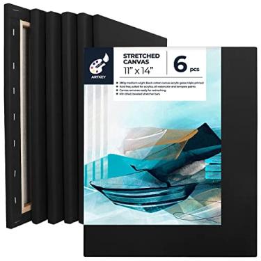 Imagem de Artkey Tela preta, 283,54 x 14 polegadas pacote com 6 telas esticadas para pintura, 283,54 g Triple Primed livre de ácido 100% algodão tela preta para pintura, tela de tinta para acrílicos, despejando tintas de aquarela a óleo