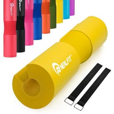 Imagem de NEALFIT Almofada de barra para agachamentos — Almofada protetora de ombro — Ótimo para agachamentos, pulgas e impulsos de quadril — Almofada de esponja de espuma — Ajusta-se perfeitamente às barras padrão e olímpicas