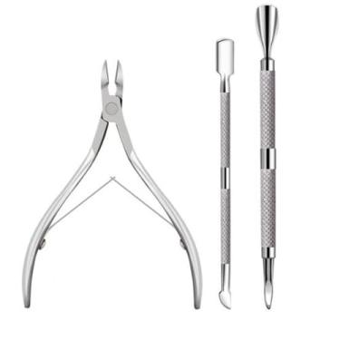 Imagem de Tesoura de cutícula de aço inoxidável para manicure e pedicure, alicate de corte prateado, 3 peças, alicate de cutícula, 1 conjunto