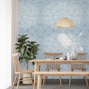 Imagem de Kit 6 Rolos Papel De Parede Adesivo Triângulo Azul 3,0M - Gh Papel De 
