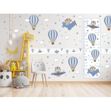 Imagem de Adesivo Urso Aviador Régua Crescimento Faixa E Balões - Adesivos Kigru
