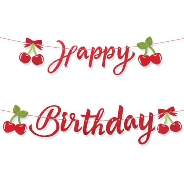 Imagem de Faixa de aniversário de cereja, decorações divertidas de frutas doces com glitter, guirlanda de feliz aniversário, festa para chá de bebê, lembrancinhas de noiva suprimentos