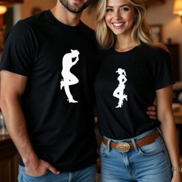Imagem de Blusa Camiseta Casal Country Estampa Silhoeuta Casal Country Chapéu Bo