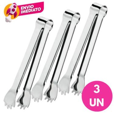 Imagem de Kit Pegador Gelo Premium Aço Inox 18,5cm Pinça Com Garra Bar Drinks Ba