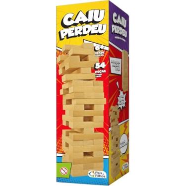 Imagem de Jogo Caiu Perdeu Pais & Filhos Torre de Blocos de Madeira 54 Peças Brinquedo Clássico Educativo Divertido e Interativo para Crianças 6+ Famílias
