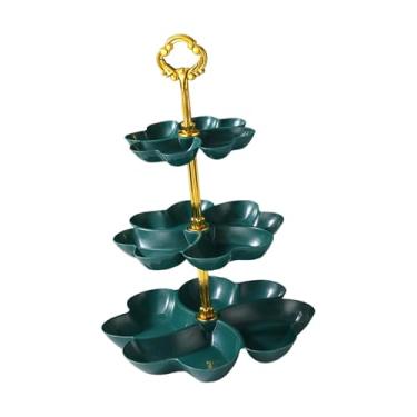 Imagem de Ioensy Suporte para lanches de frutas, pratos de servir de três camadas, bandejas, travessas, presentes, suporte para bolo, ornamento para festas em casa, Verde