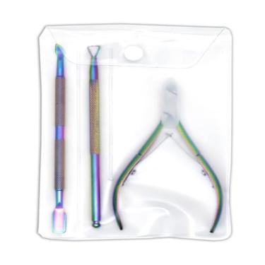 Imagem de Tesoura de cutícula de aço inoxidável, aparas de unha de aço, conjunto de três peças para corte de unhas, transparente, BH01