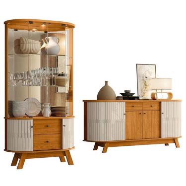 Imagem de Aparador Para Sala Buffet Mônaco E Cristaleira Moss Cinamomo Off White – Madetec