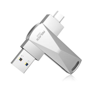 Imagem de ABLAZE Flash Drive USB C de 128 GB, pen drive duplo USB 3.0 + tipo C compatível com iPhone 16/15, smartphone Android, computador, tablet, Mac, laptop (prata)