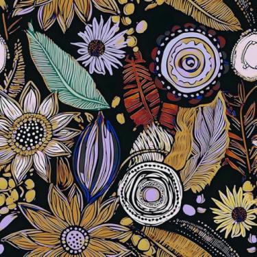 Imagem de Papel de parede boho escuro descascar e colar, papel de contato floral vintage preto, amarelo, roxo, flores botânicas, retrô, autoadesivo, removível, impermeável, para paredes, prateleiras, armário