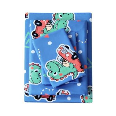 Imagem de MCO Lençóis de cama casal infantil de microfibra macia para meninos e meninas, 4 peças de lençol de casal respirável de dinossauro