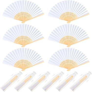 Imagem de NEBURORA 6 peças de ventiladores de papel portáteis brancos de 21 cm dobráveis para decoração de casamento, lembrancinhas de festa ao ar livre, decoração faça você mesmo, adereços de fotografia de