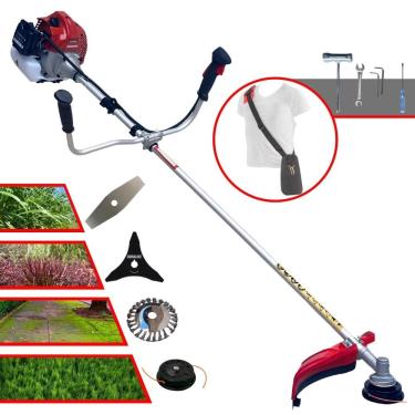 Imagem de Roçadeira Podador de Grama Kawashima BCJ521L À Gasolina 52cc 2,5HP Com Carretel + Lâmina Facão + Lâmina 3 Pontas + Escova Circular de Aço 24 Cerdas