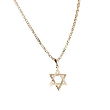 Imagem de Cordão Grumet Masculino 1x1 com Pingente Estrela de Davi 60cm Dourado Banhado a Ouro 18k Estilo Judaico Exclusivo