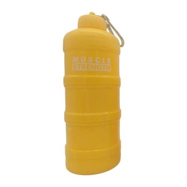 Imagem de Fxzqgnh Recipiente de Viagem para Proteína em Pó com Mosquetões. Recipiente Prático para Proteína em Pó, Portátil para Treinos Fitness, Amarelo, Tamanho real