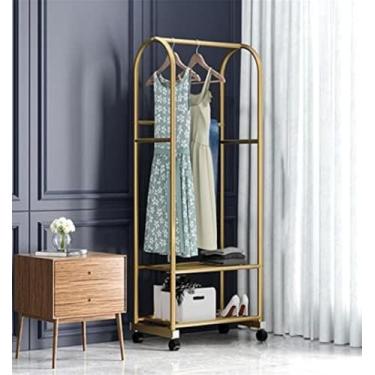 Imagem de Cabideiro Dourado Guia De Roupas, Com 2 Sapateiras, Pode Armazenar Roupas, Chapéus E Sapatos, Adequado Para Lojas De Roupas, Salas De Estar E Quartos, 100cm