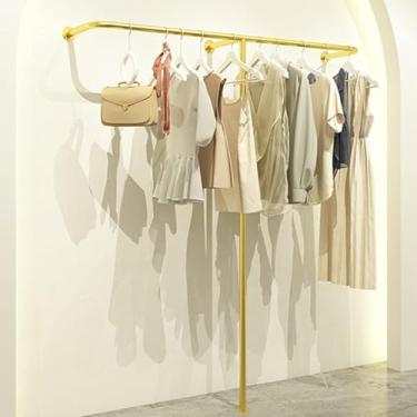 Imagem de Cabideiro De Metal Expositor De Loja De Roupas Moderno Montado Na Parede Rack De Roupas De Varejo Racks De Revestimento Dourado Multiuso Haste De Suspensão Resistente Par, Silvery, Length 250CM