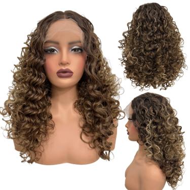 Imagem de Peruca cacheada front lace 55cm ondulada repartida futura