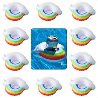 Imagem de Kit 10 Porta Copos Boia Inflavel Piscina Varios Formatos Porta Lata Brinquedos para Piscina (Arco iris Nuvem)